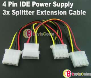 Pin IDE Power Supply 3x Splitter Extension Cable  