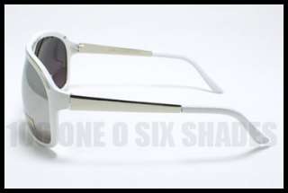 Retro Plastic Sporty Aviator Sunglasses WHITE with Mirror Lens