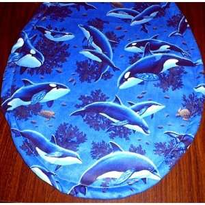  New Toilet Seat Cover made from blue whale sea fabric 