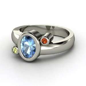 Planets Ring, Oval Blue Topaz Sterling Silver Ring with Peridot & Fire 