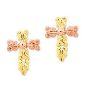    10k Tri color Black Hills Gold Cross Post Earrings: Jewelry
