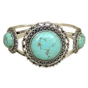   Silver Plated Bangle Bracelet With 3 Round Turquoise Stones Jewelry