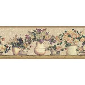 Tan Floral Vase Wallpaper Border: Home & Kitchen