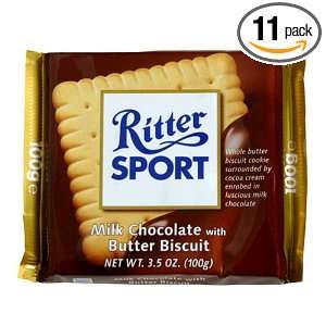Ritter Sport Bars, Milk Chocolate with Butter Biscuit, 3.5 Ounce Bars 