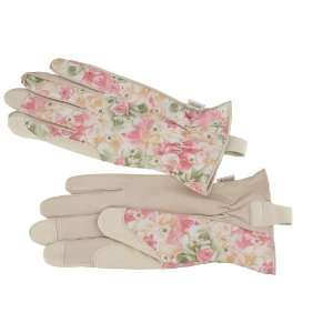   Womens Fabric Back Leather Palm Garden Glove, Pink Floral Patio, Lawn